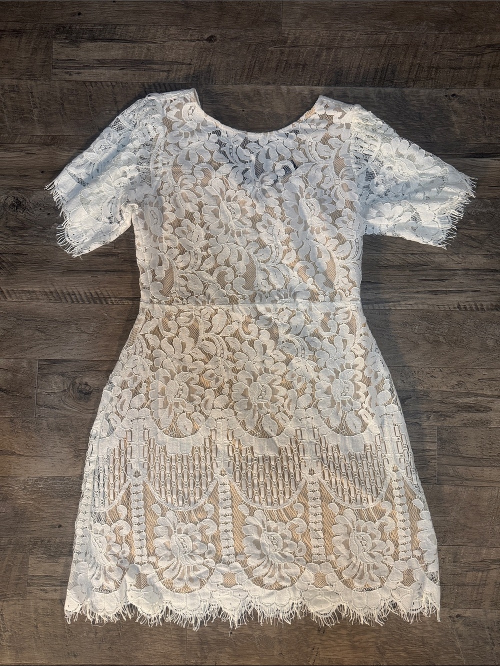 Lulu's Cream Floral Lace Mini Dress - Size L